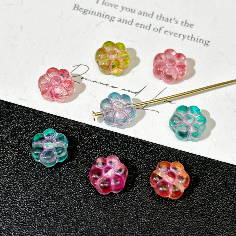 Miulti Czech Glass Hibiscus Flower Beads Assortment - Assorted Sizes & Floral Motifs Loose Beads for DIY Jewelry