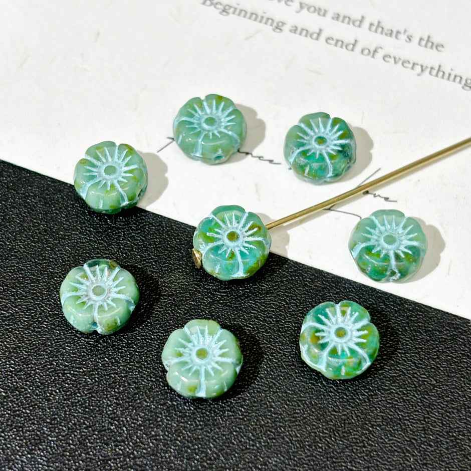 Miulti Czech Glass Hibiscus Flower Beads Assortment - Assorted Sizes & Floral Motifs Loose Beads for DIY Jewelry