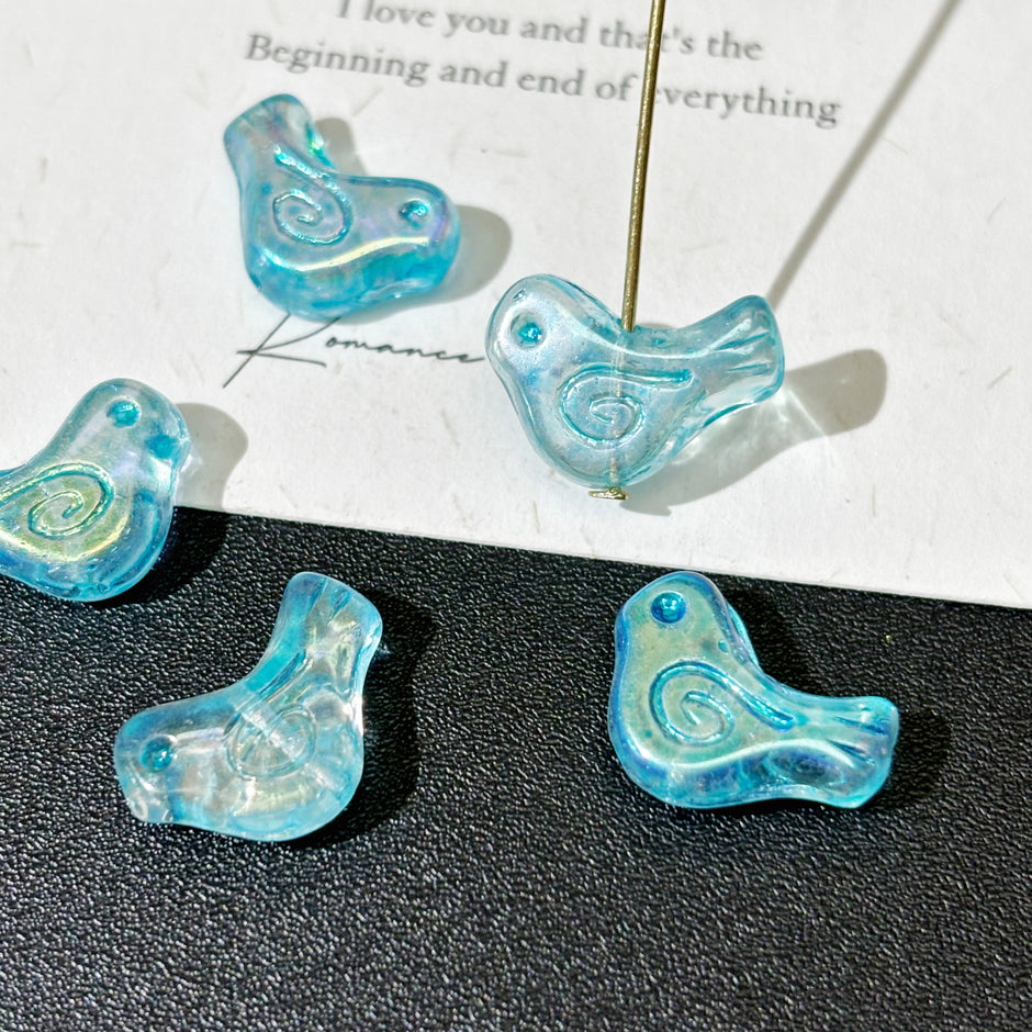 Blue Czech Glass Beads Assortment - Mixed Flowers, Birds, Leaves & Multi-Shape Loose Beads for DIY Jewelry