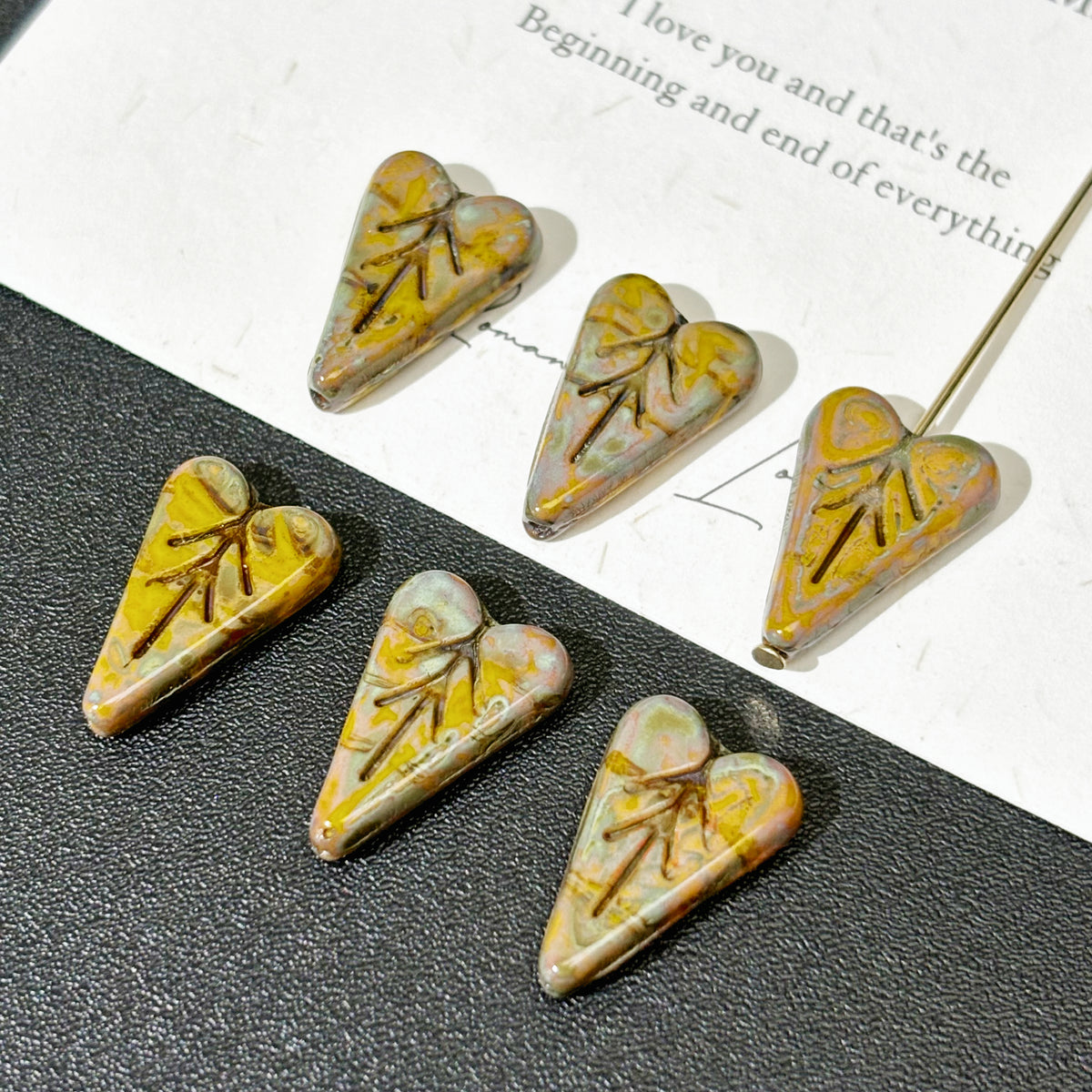 11x16mm Czech Glass Heart Leaf Beads