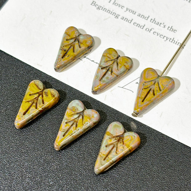 11x16mm Czech Glass Heart Leaf Beads