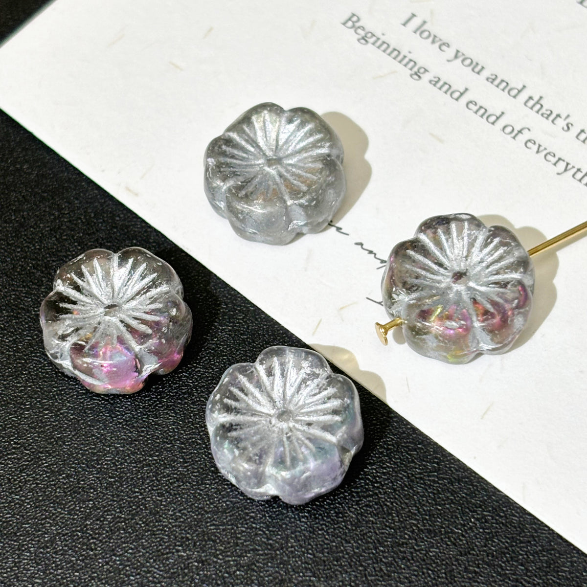 14mm Hawaiian Hibiscus Flower Czech Glass Beads - Pressed Floral Loose Focal Beads for DIY Jewelry