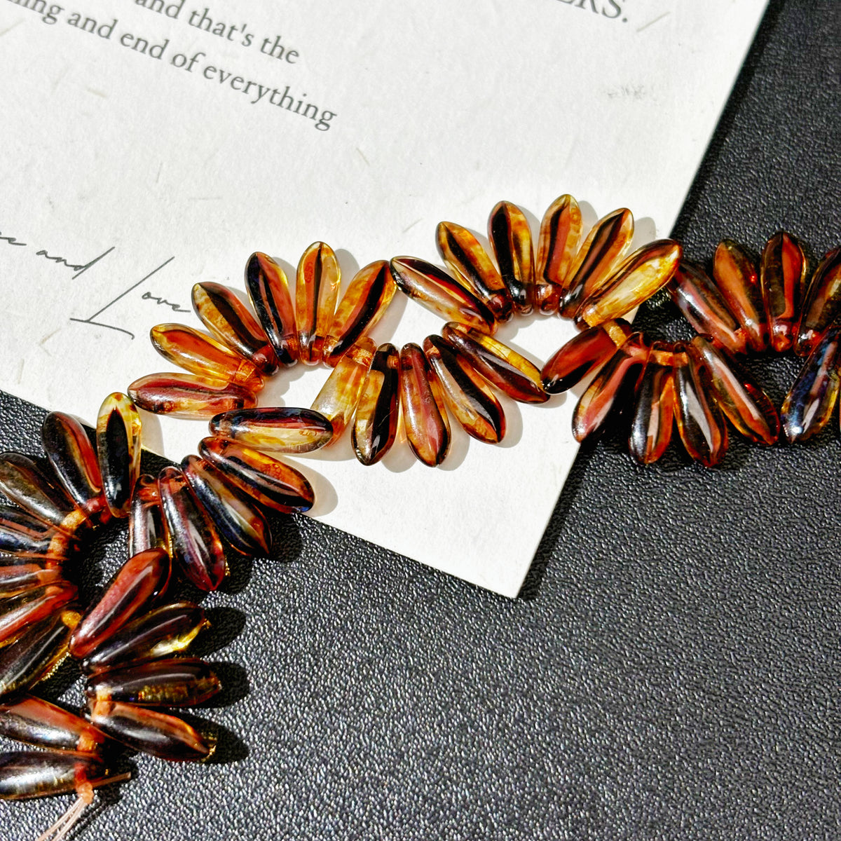 3x10mm Vintage Czech Glass Dagger Beads - Clear Amber