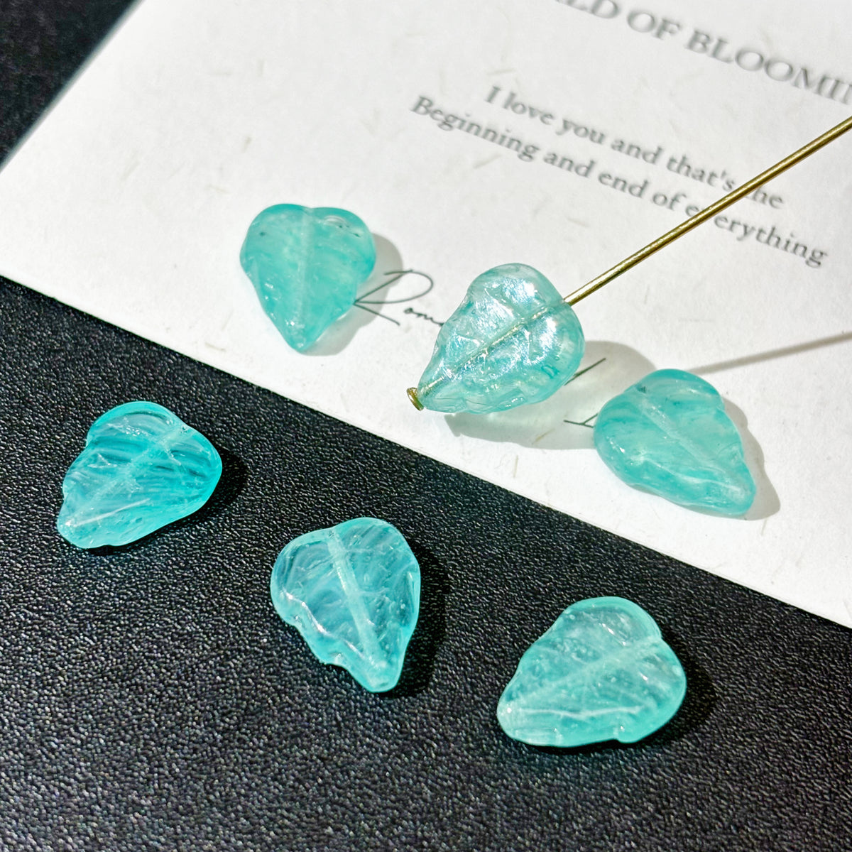 12mm Czech Glass Straight Hole Leaf Beads - Clear Lake Blue