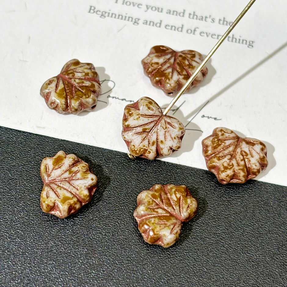 13x11mm Vintage Maple Leaf Czech Glass Beads - Autumn Botanical Loose Beads for DIY Necklaces & Bracelets