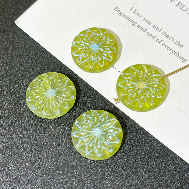 18mm Czech Glass Origami Flower Coin Beads - Geometric Floral Round Loose Beads for DIY Jewelry