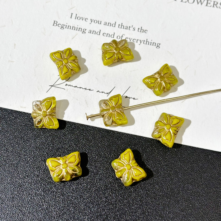 7x10mm Czech Glass Butterfly Beads - Mustard Yellow