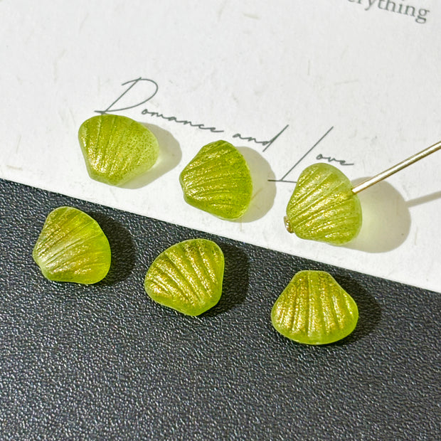 9mm Czech Glass Shell Beads - Green with Gold Flecks