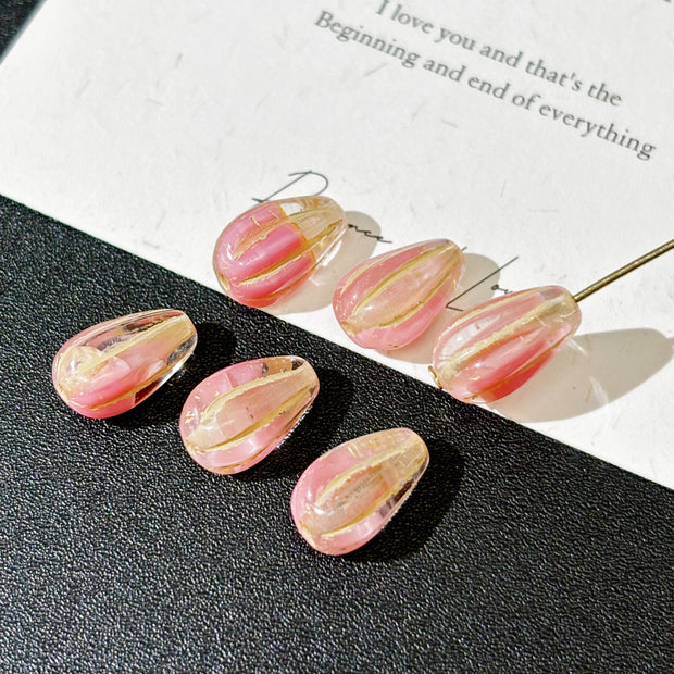 7x13mm Czech Glass Layered Pinch Drop/Vase Beads - Pink Core