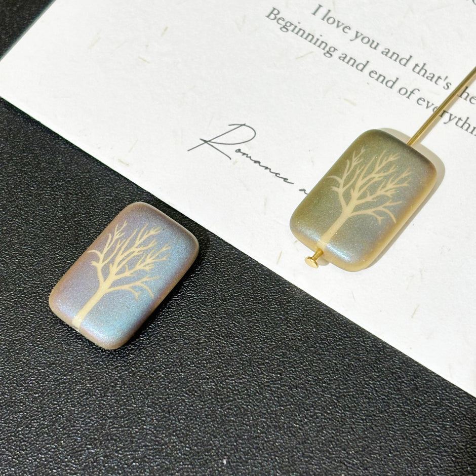 18x12mm Laser-Etched Czech Glass Tree of Life Beads 1PC- Iridescent AB Vintage Rectangle Loose Beads for DIY Jewelry
