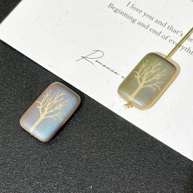 18x12mm Laser-Etched Czech Glass Tree of Life Beads 1PC- Iridescent AB Vintage Rectangle Loose Beads for DIY Jewelry