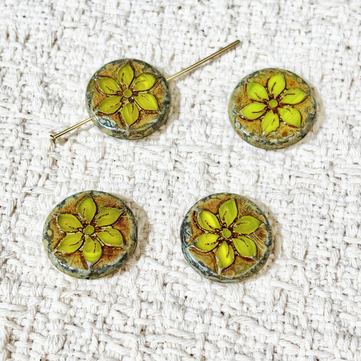18mm Vintage Czech Glass Cherry Blossom Coin Beads