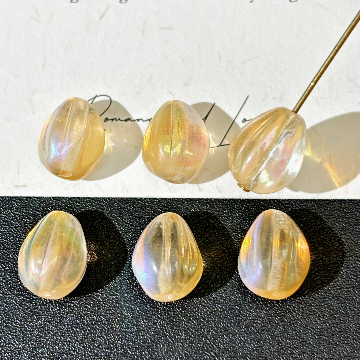 11mm Cute Czech Glass Chubby Teardrop Vase Beads - Clear / Assorted