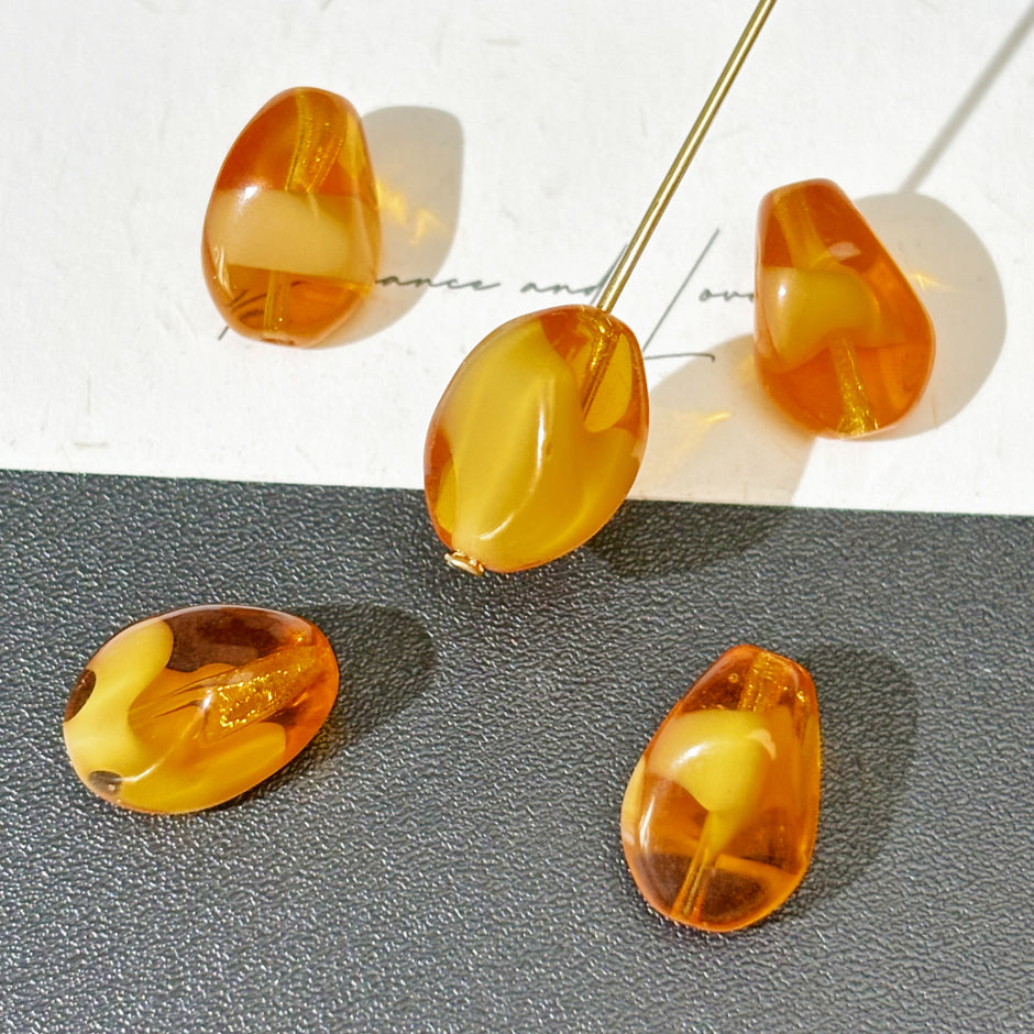 7*13mm Clear Amber Layered Pinch Drop Bead