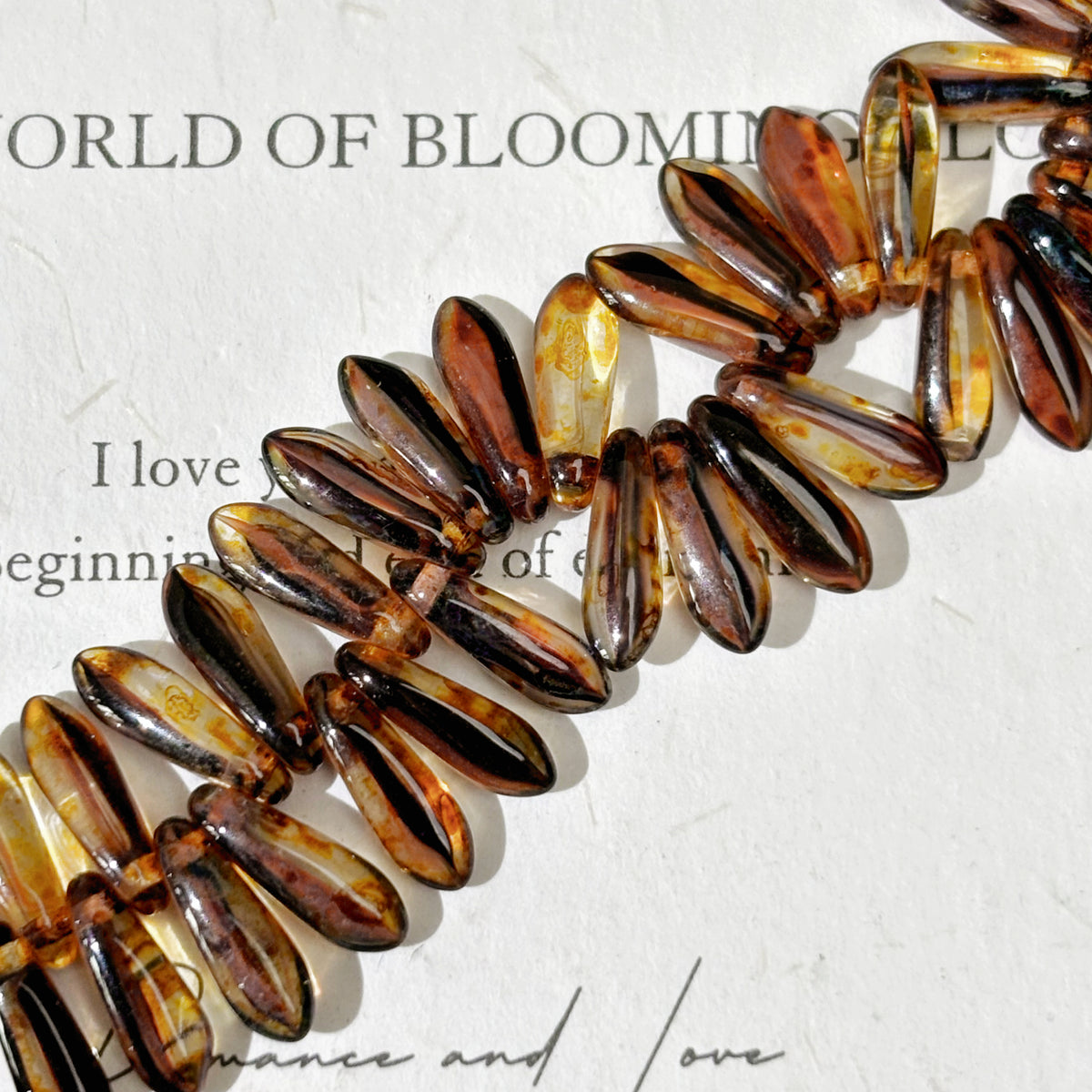 4x10mm Czech Glass Leaf Dagger Beads - Picasso Amber