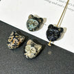 12mm Czech Glass Black Cat Head Beads 1PC - Transparent Jet Black with Gold Wash Loose Beads for DIY Jewelry