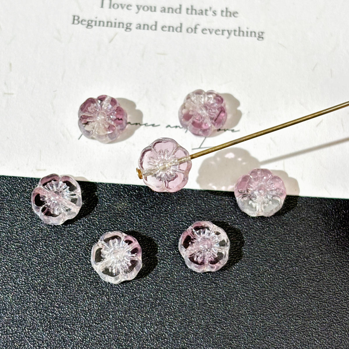 8mm Czech Glass Hawaiian Flower Beads - Translucent Smoky Purple