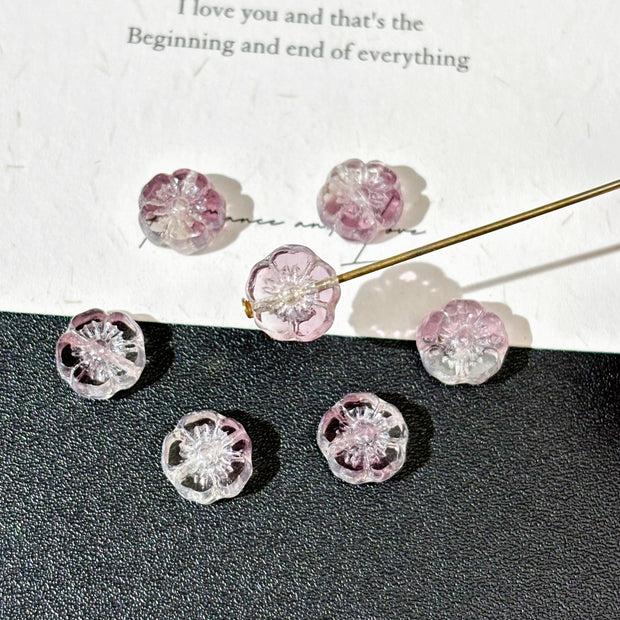 8mm Czech Glass Hawaiian Flower Beads - Translucent Smoky Purple