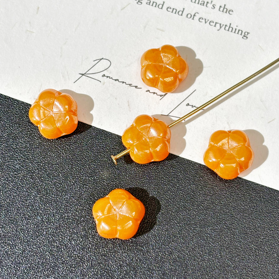10mm Czech Glass Mangosteen Flower Beads - Opaque Orange