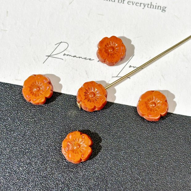 8mm Czech Glass Hawaiian Flower Faceted Beads - Opaque Orange