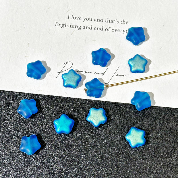 8mm Czech Glass Matte AB Star Beads - Frosted Iridescent Blue