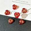 9mm Czech Glass Three-Petal Flower Beads - Translucent Red with Gold Accent