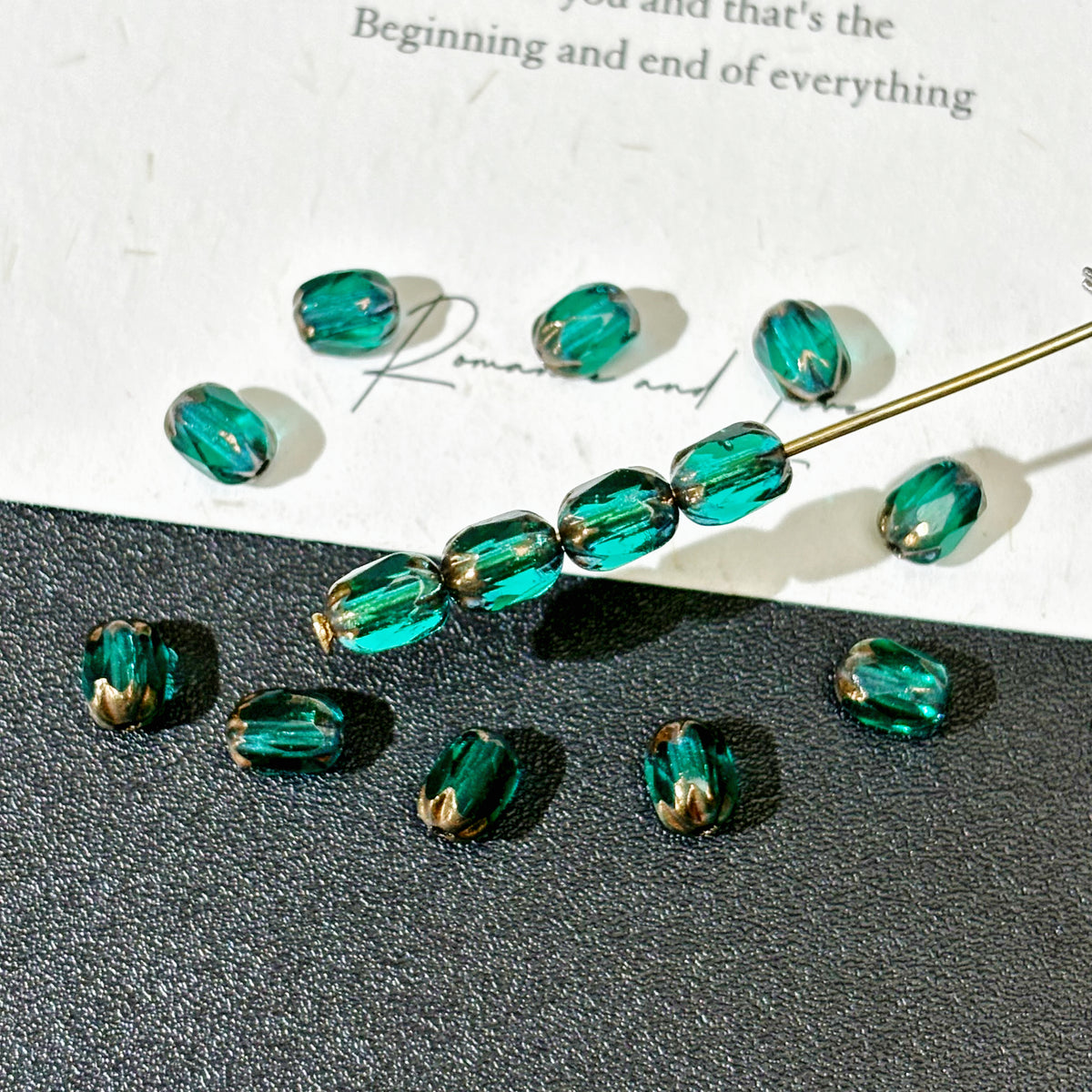 4x6mm Czech Glass Faceted Oval Beads - Vintage Translucent Peacock Blue & Antique Bronze