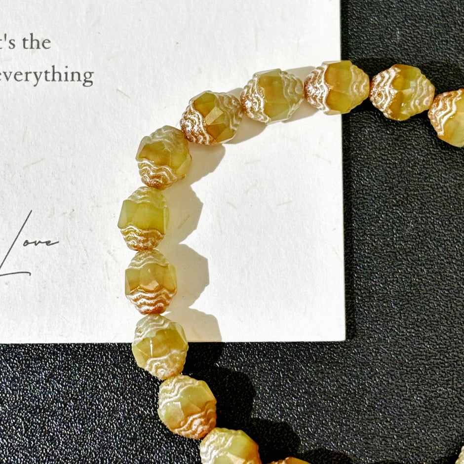 6x7mm Czech Glass Turbine Beads - Opaque Sprout Green Vintage Style
