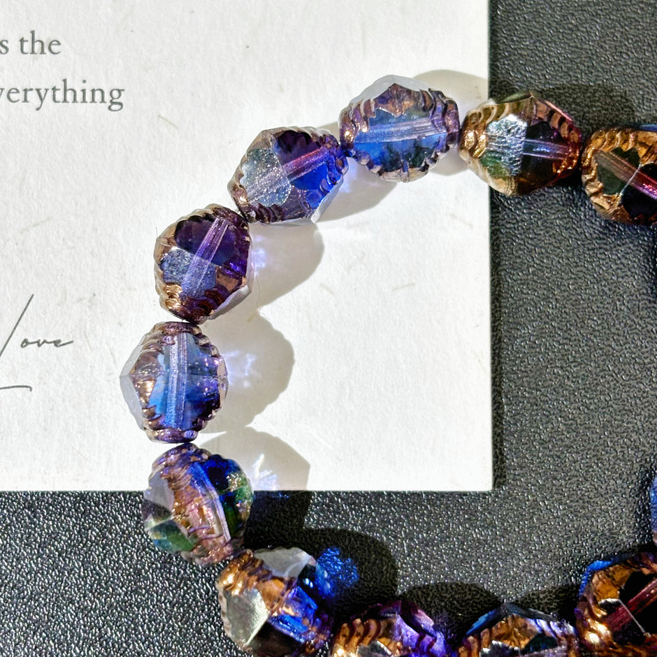 7x9mm Czech Glass Vintage Turbine Beads - Translucent Blue-Violet & Antique Bronze