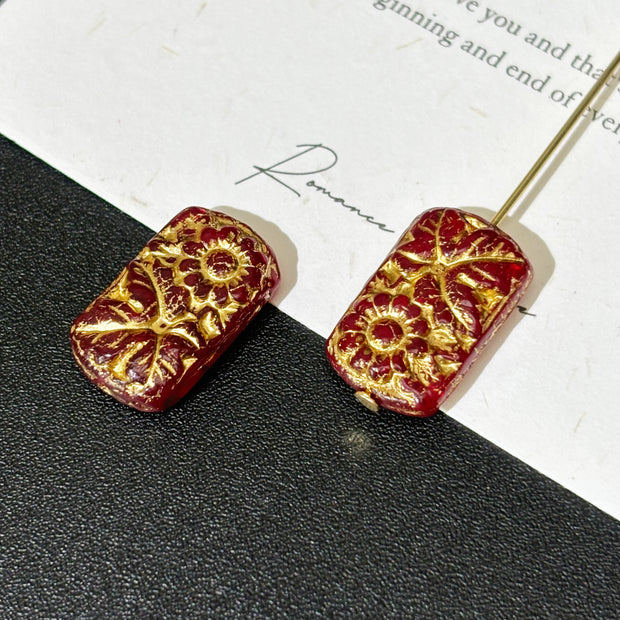 11x19mm Czech Glass Embossed Sunflower Beads 1PC