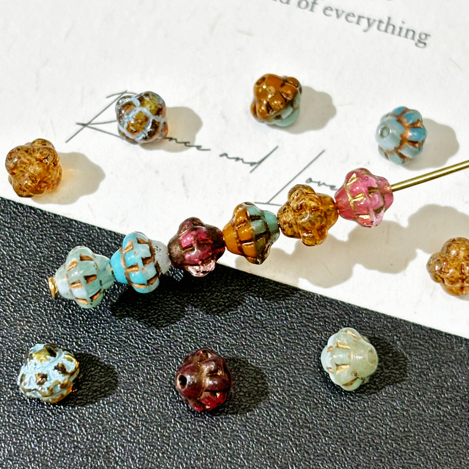 6mm Czech Glass Carved Lantern Beads - Assorted Mix Colors