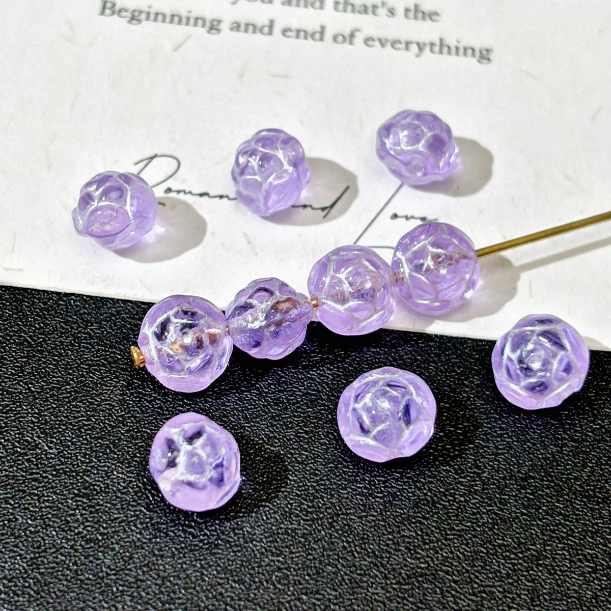 6mm Czech Glass Carved Rose Beads - Translucent Lavender Purple
