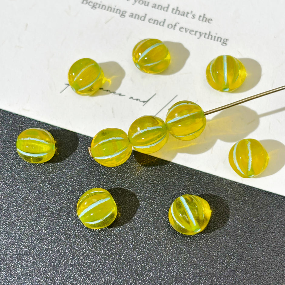 8mm Czech Glass Pumpkin Beads - Translucent Lemon Yellow