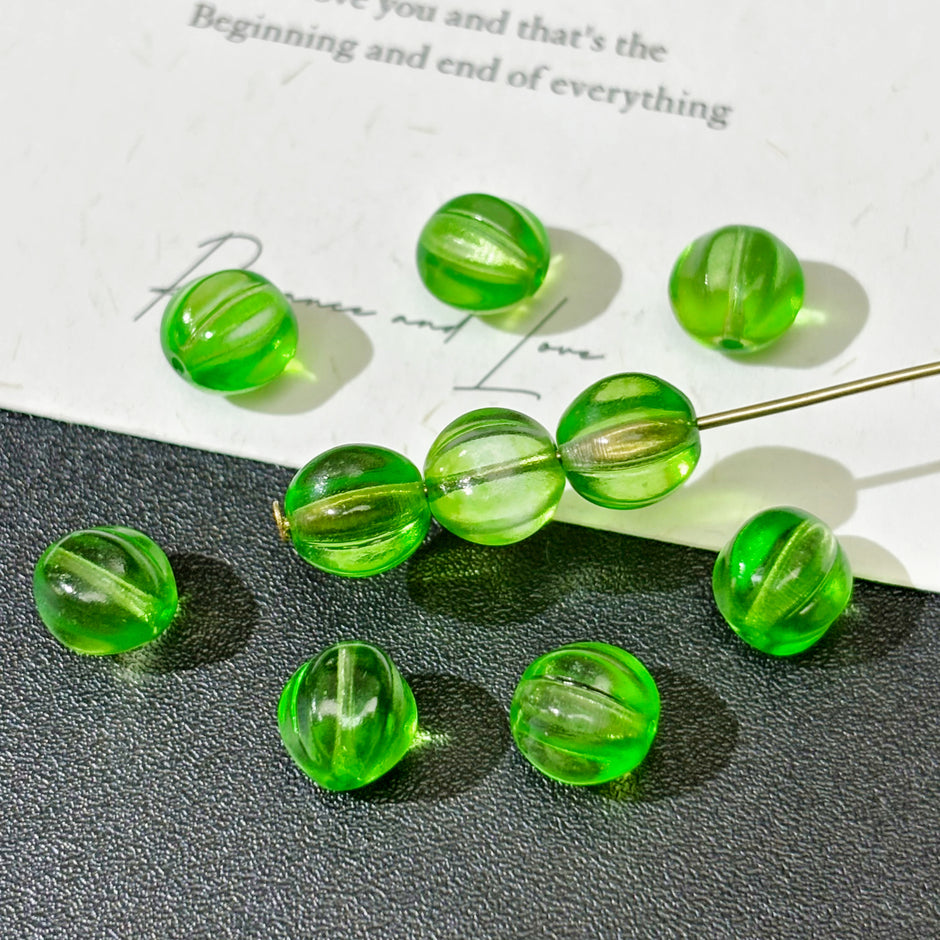 8mm Czech Glass Pumpkin Beads - Translucent Grass Green