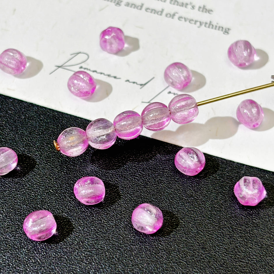 6mm Czech Glass Pumpkin Beads - Translucent Purple Pink