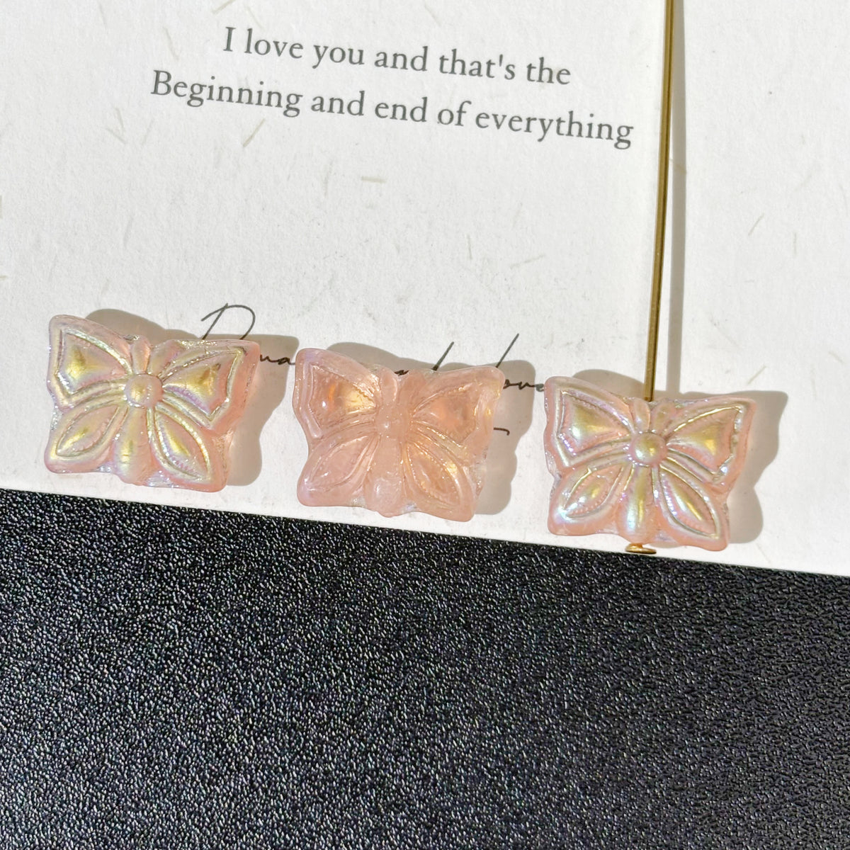 12x15mm Czech Glass Butterfly Beads - Top-Drilled AB Peach Pink