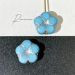 12mm Czech Glass Mangosteen Flower Beads - Puffy Blue with Silver Accent