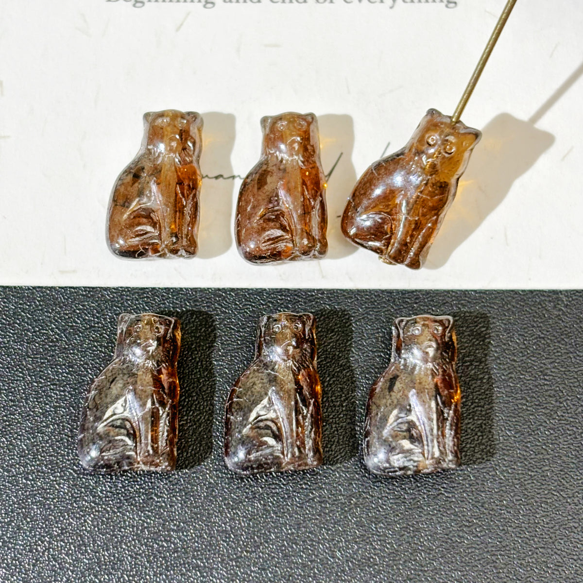 15x10mm Czech Glass Sitting Cat Beads - Vintage Antique Finish