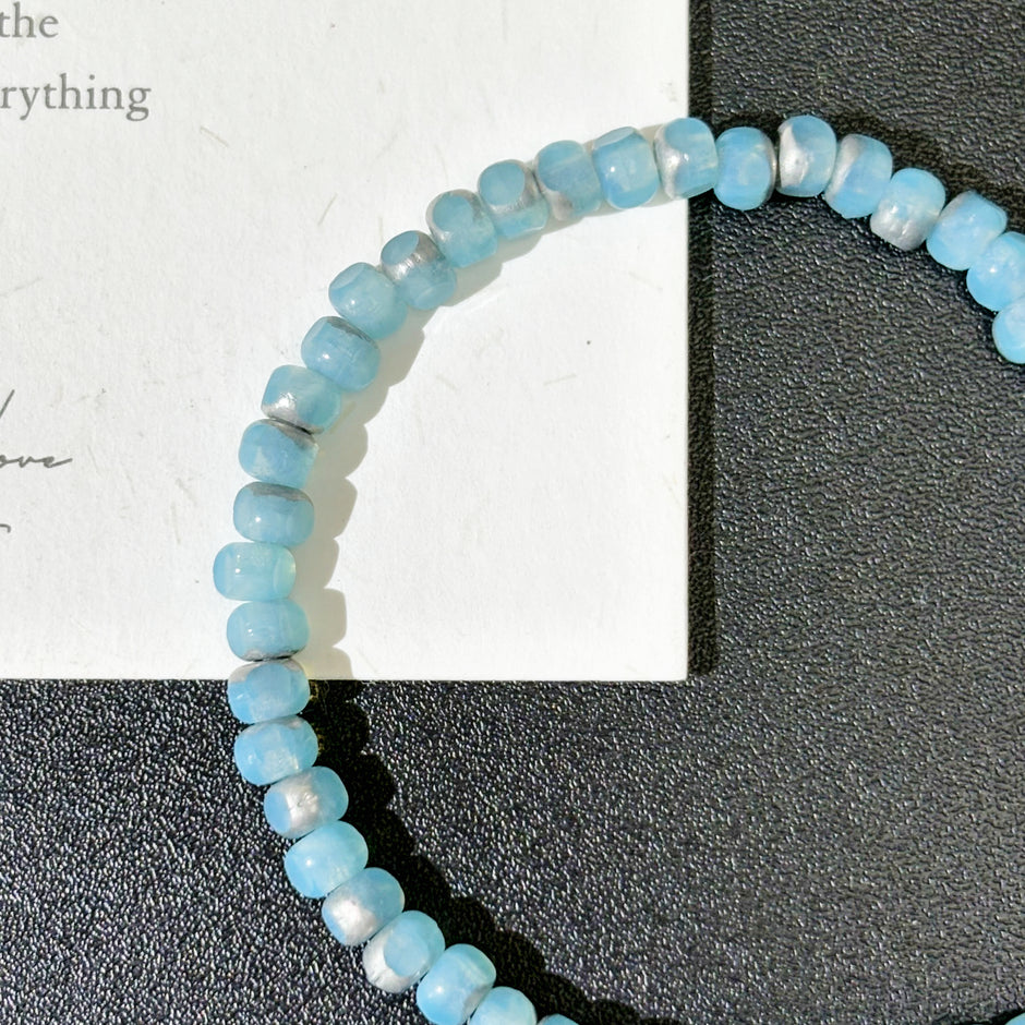 4mm Czech Glass 3-Cut Seed Beads - Opal Blue with Silver Luster