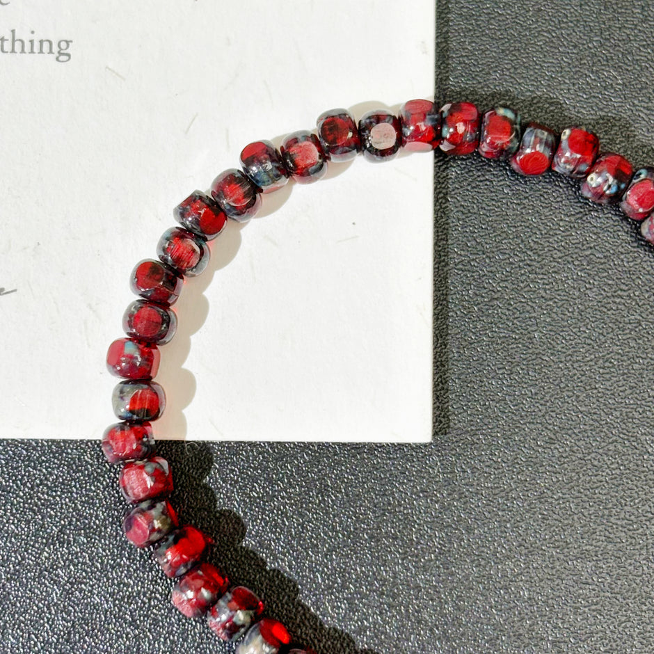 4mm Czech Glass 3-Cut Seed Beads - Vintage Picasso Cherry Red