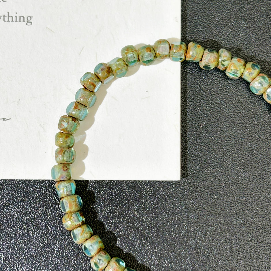 4mm Czech Glass 3-Cut Seed Beads - Vintage Moss Green Picasso