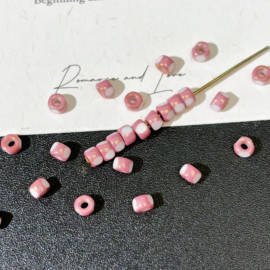 4mm Czech Glass 3-Cut Seed Beads - Sakura Pink & White Two-Tone