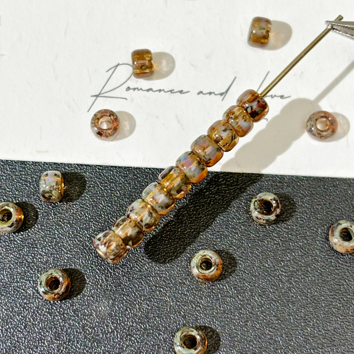 4mm Miyuki Seed Beads - Translucent Amber Picasso Finish (8/0)  Description