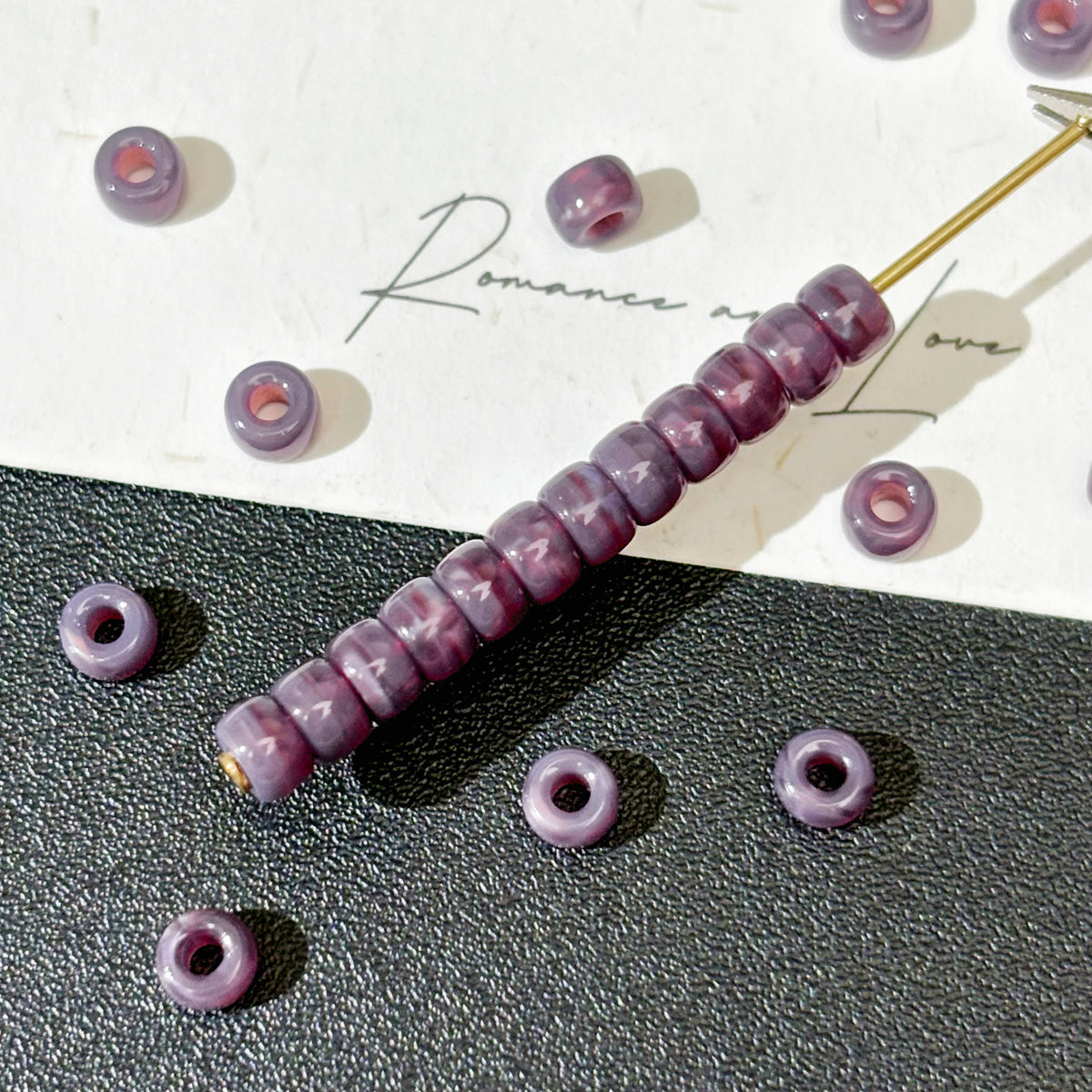 4mm Czech Glass Seed Beads - Cream Blue & Purple Silk