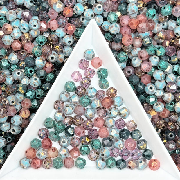 (P12) Mixed 4mm Picasso Bicone Glass Beads | Retro Customized colours for Jewelry Making