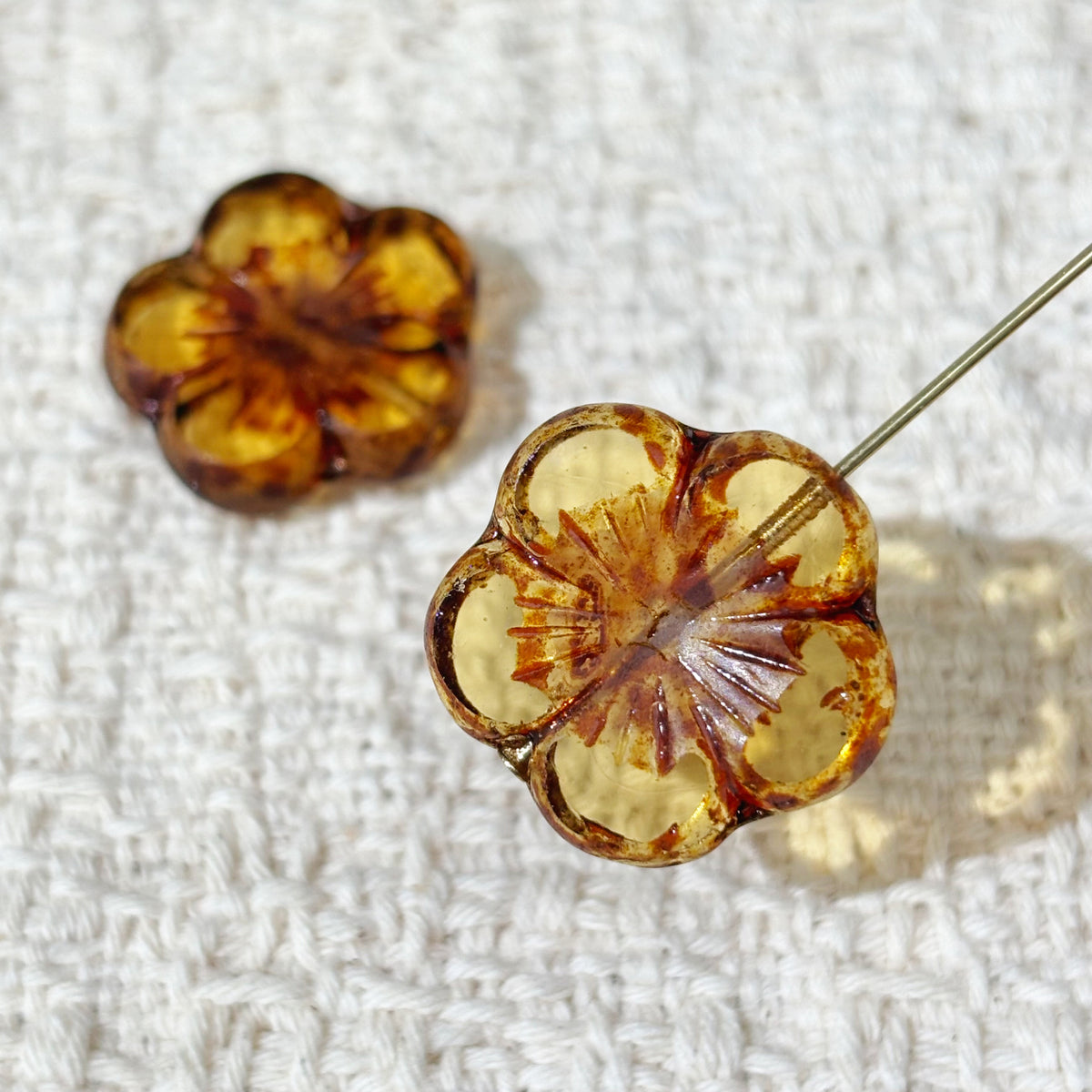 21mm Czech Glass Faceted 5-Petal Hibiscus Blossom Loose Beads