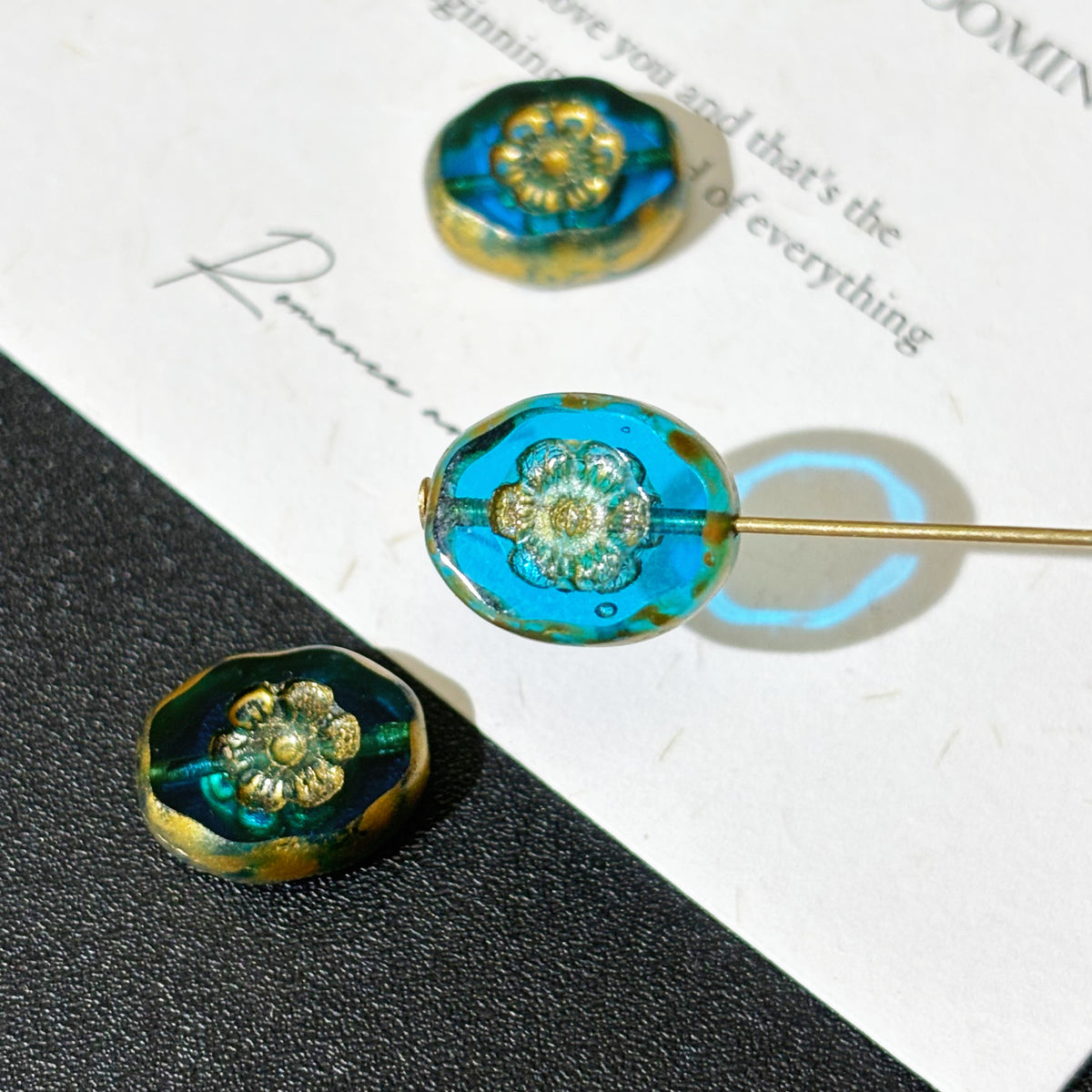 14x11mm Faceted Czech Glass Seal Flower Beads - Table Cut Floral Plaque Loose Beads for DIY Jewelry