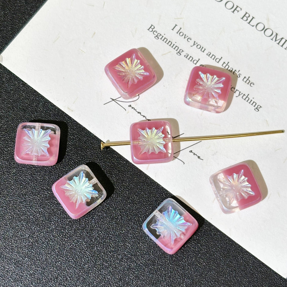 10mm Czech Glass Starburst Beads - Celestial Carved Loose Focal Beads for DIY Jewelry Making
