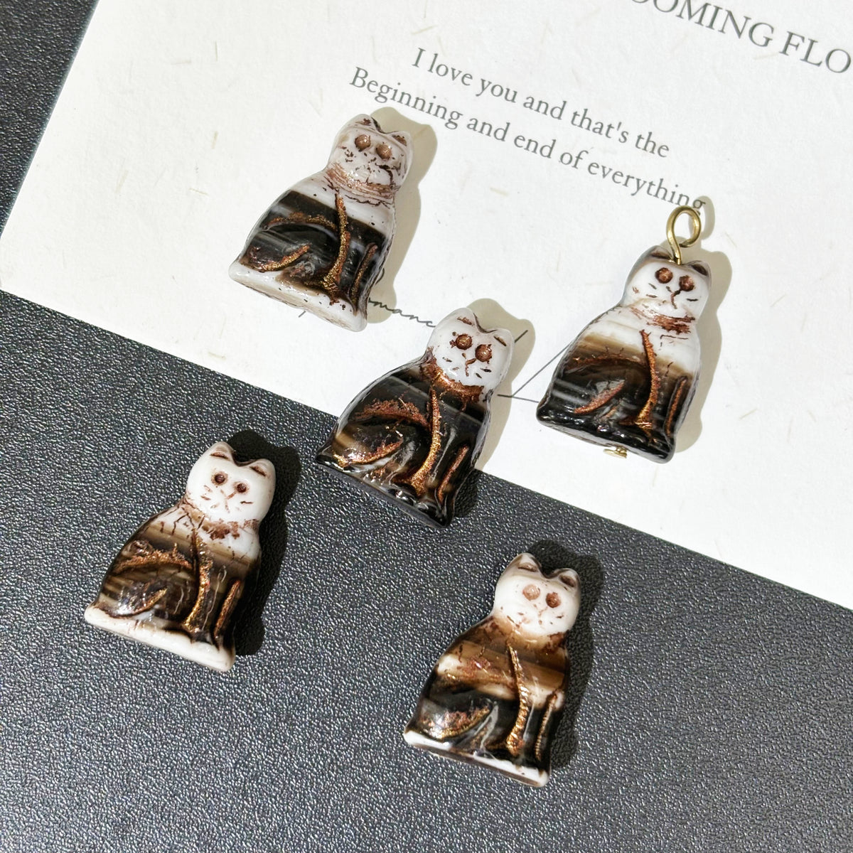 Vintage Czech Glass Cat Beads - Vertically Drilled Kitty Loose Beads for DIY Jewelry Making