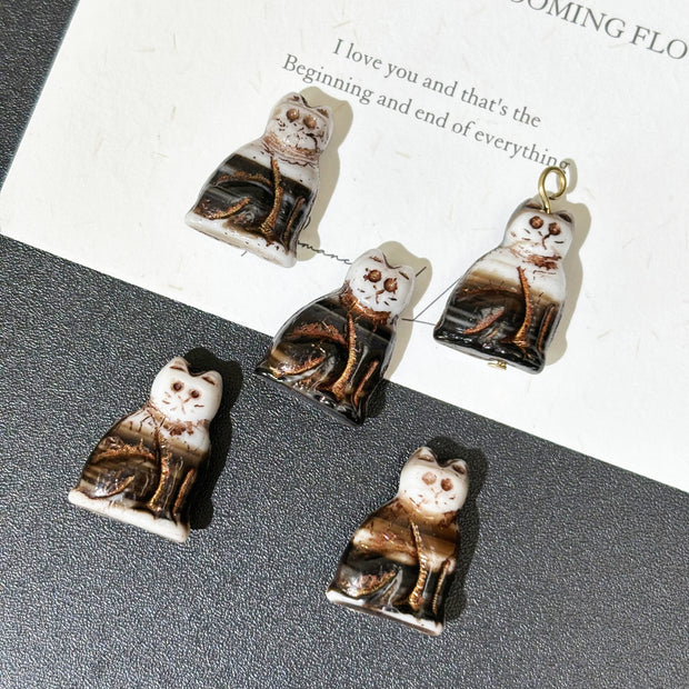 Vintage Czech Glass Cat Beads - Vertically Drilled Kitty Loose Beads for DIY Jewelry Making